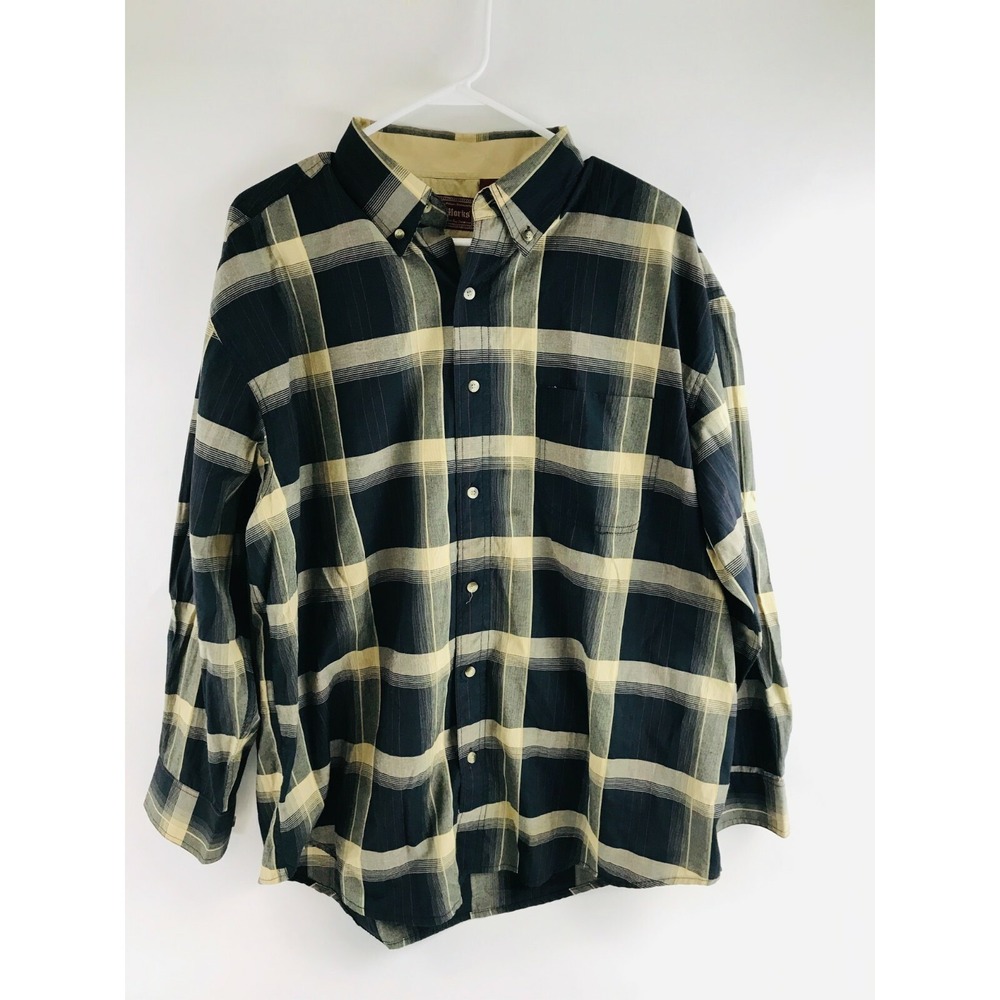 Cotton Works Shirt Men's Size XL Button Down Long Sleeve Plaid Pocket Collared